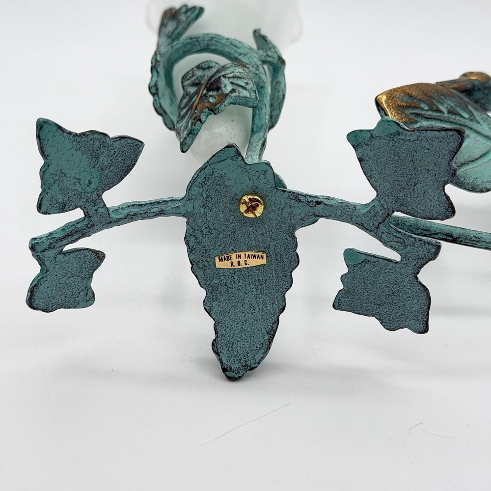Vintage 90's Brass Hummingbird Verdigris Flower Candle Holder Vase Green Ivy - Picture 14 of 16